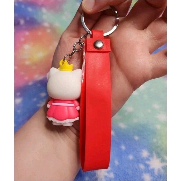 Hello Kitty Crown Wristlet Keychain Red Rubber Sanrio "Only You" Love - Picture 3 of 4